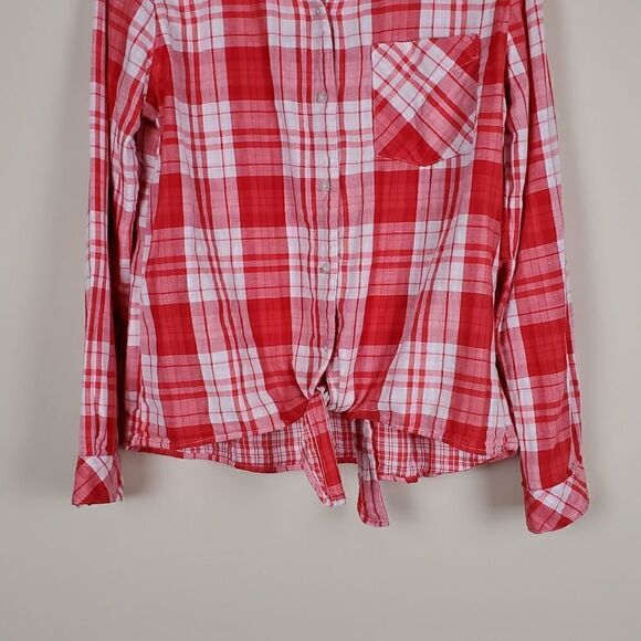 Sanctuary Red Pop of Love Plaid Hayley Tie Front Shirt - Picture 4 of 9